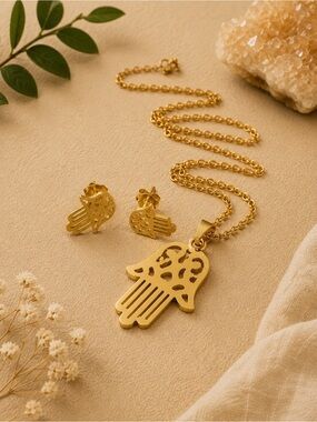 Stainless steel Hand of Fatima necklace set
